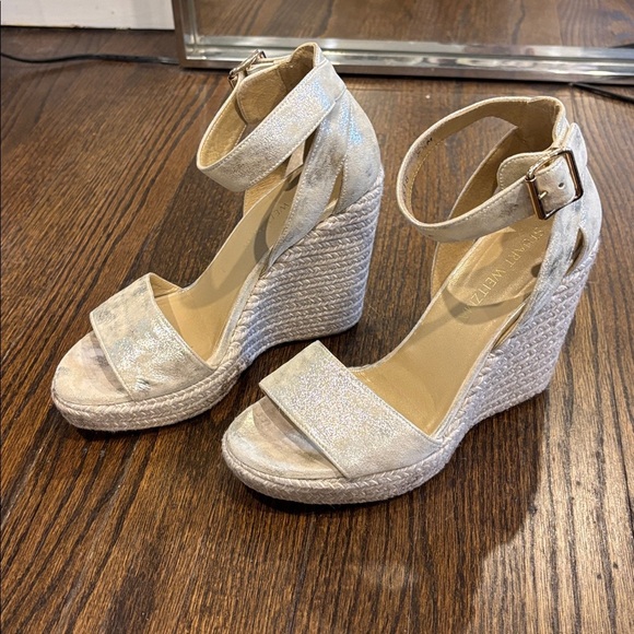 Stuart Weitzman espadrille  metallic Wedge Sandals size 7.5 - Picture 3 of 5